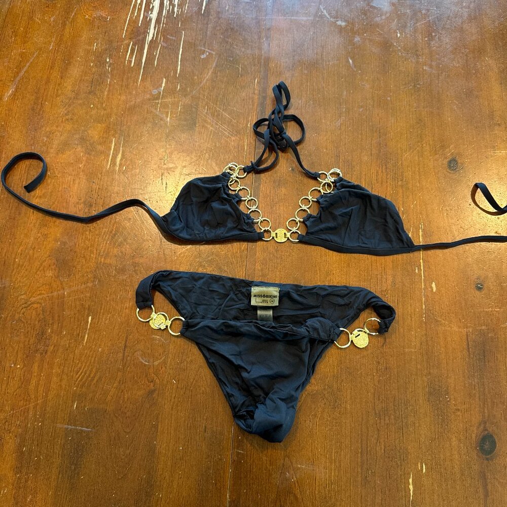 Miss Bikini Luxe Black Gold Chain Triangle Bikini Set Medium